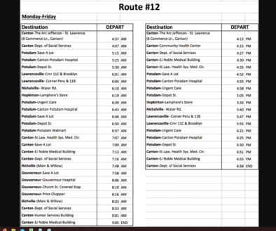 Canton to Potsdam Bus Schedule