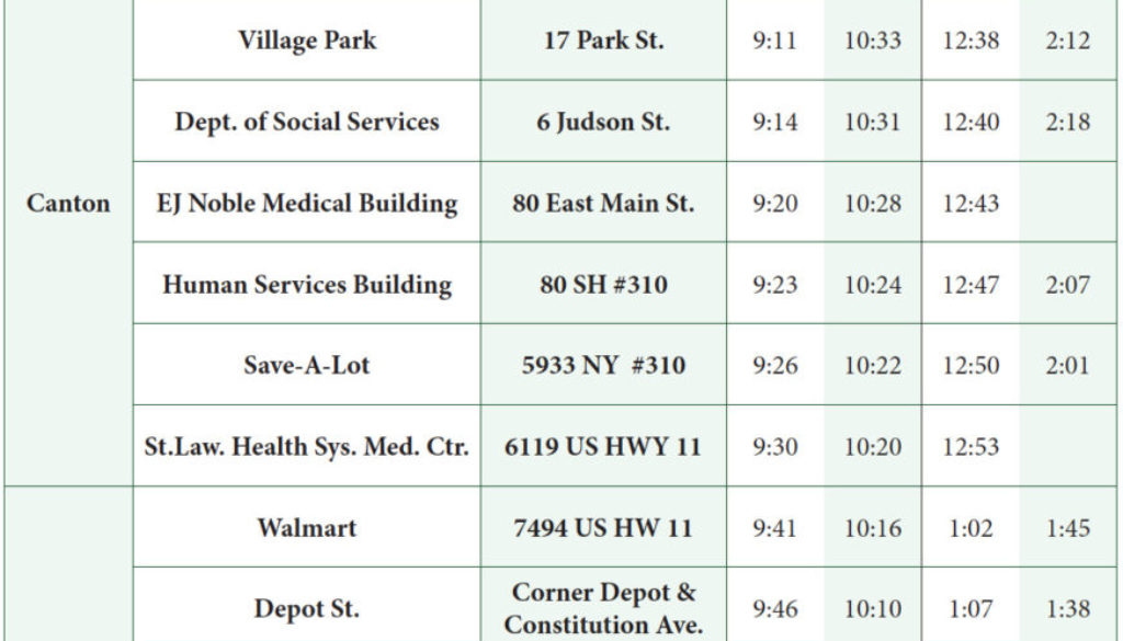 St lawrence bus transit schedule