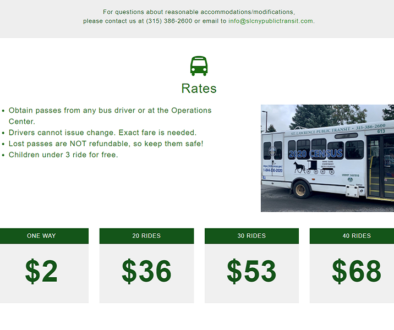 St. Lawrence County bus fares 2020